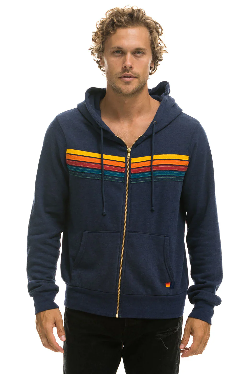 AVIATOR NATION 5 STRIPE ZIP HOODIE - NAVY