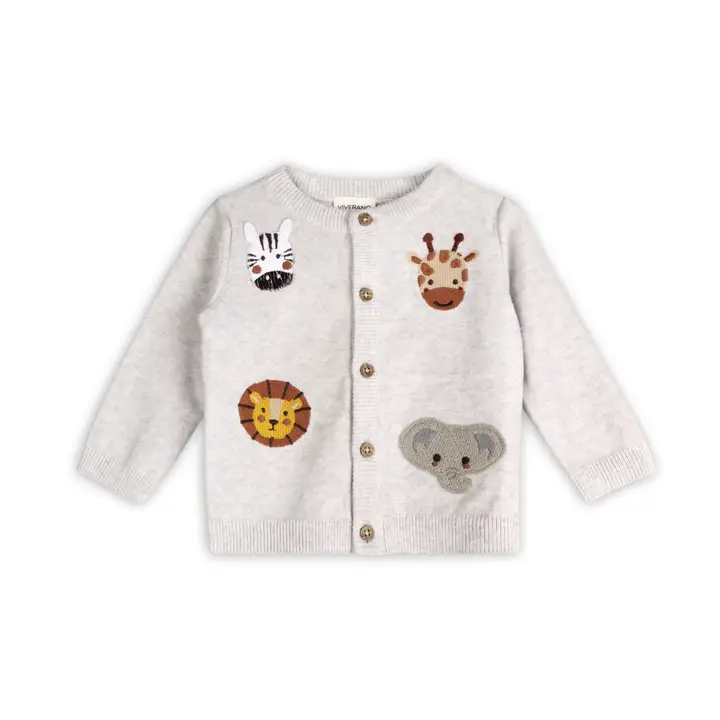 ANIMAL FRIENDS EMBROIDERED HEATHER BABY CARDIGAN