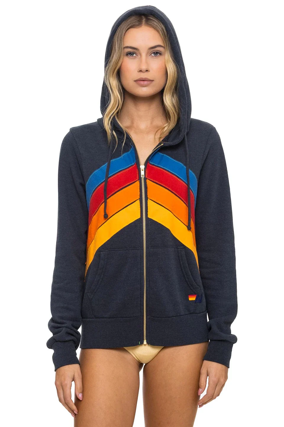 AVIATOR NATION MOUNTAIN STITCH CHEVRON 4 ZIP HOODIE - CHARCOAL
