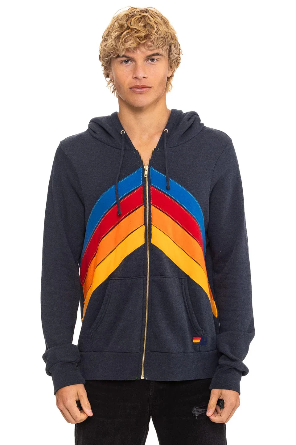 AVIATOR NATION MOUNTAIN STITCH CHEVRON 4 ZIP HOODIE - CHARCOAL - Image 3