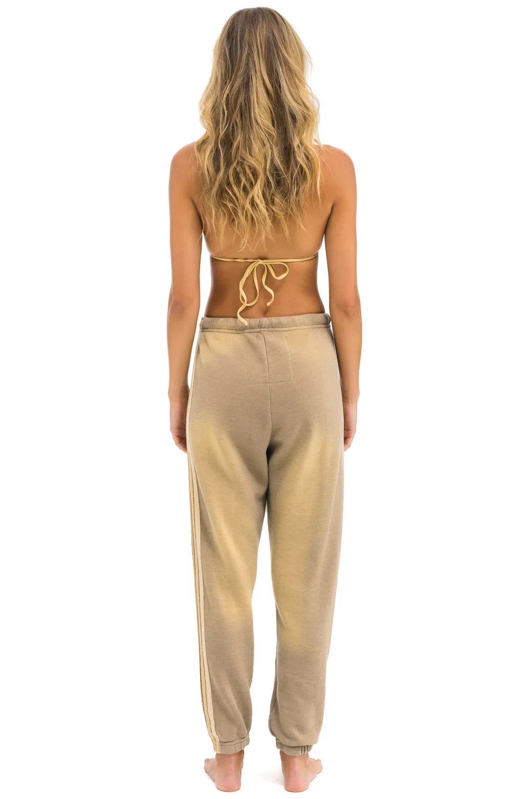 AVIATOR NATION WOMENS 5 STRIPE SWEATPANTS - FADED TAN - Image 3