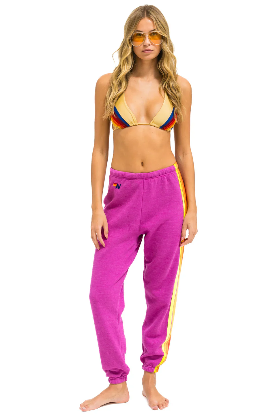 AVIATOR NATION WOMENS 5 STRIPE SWEATPANTS - MAGENTA/ORANGE/YELLOW