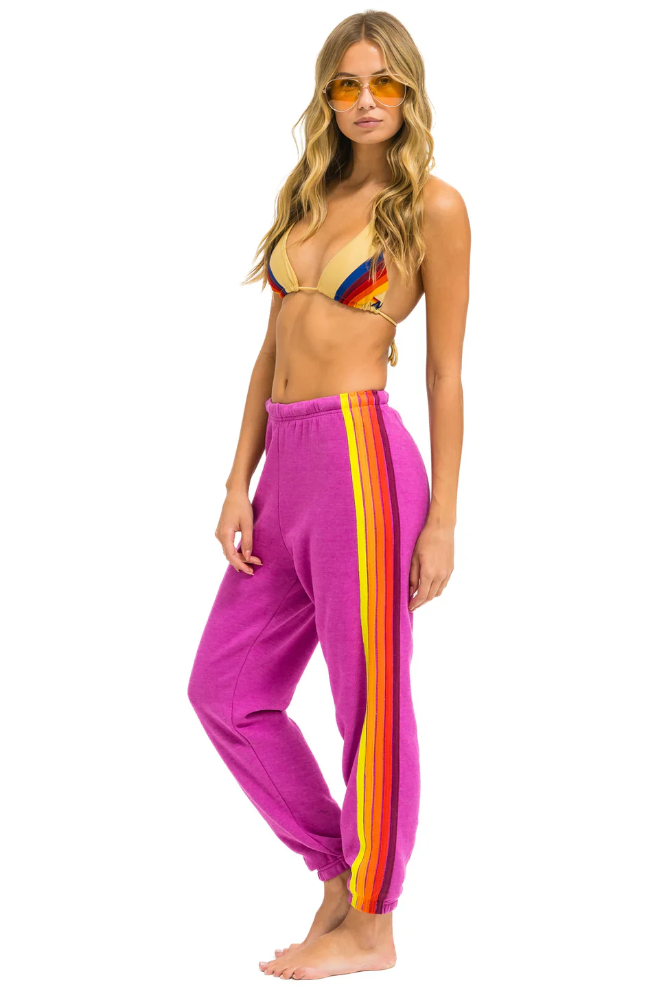 AVIATOR NATION WOMENS 5 STRIPE SWEATPANTS - MAGENTA/ORANGE/YELLOW - Image 2