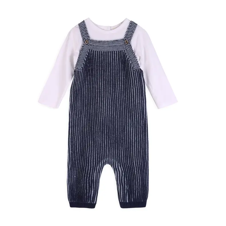 BABY DENIM BLUE RIB OVERALL SET