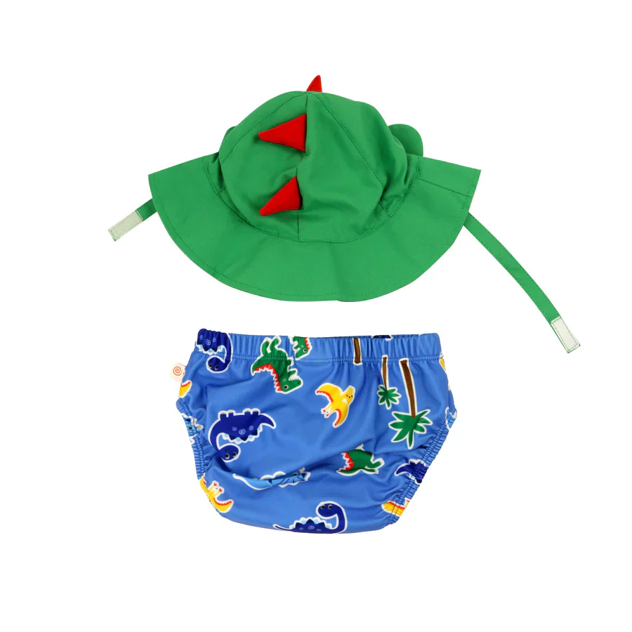 BABY DINO AND FRIENDS SWIM DIAPER SUN HAT SET - Image 2