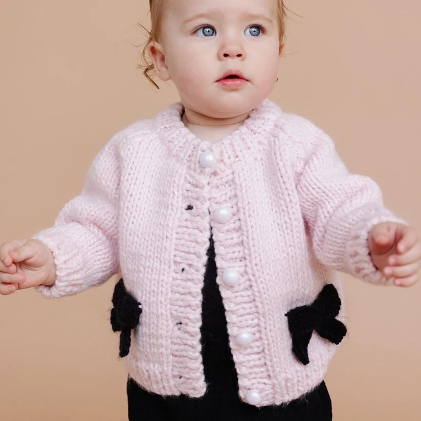 BABY GIRL PINK BOW CARDIGAN - Image 2