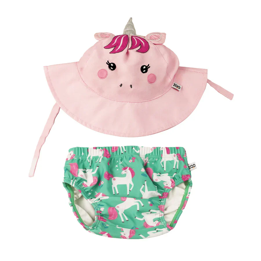 BABY UNICORN SWIM DIAPER SUN HAT SET