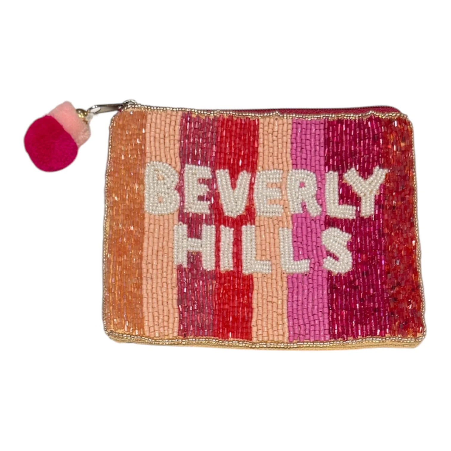 BEVERLY HILLS PINK STRIPE BEADED POUCH