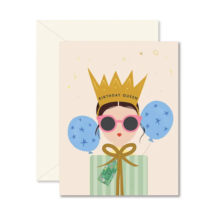 BIRTHDAY QUEEN CARD - BLUE BALLONS