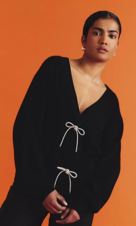 BLACK BLING BOW CARDIGAN - Image 2
