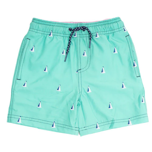 BOYS GREEN BOAT SWIM TRUNKS