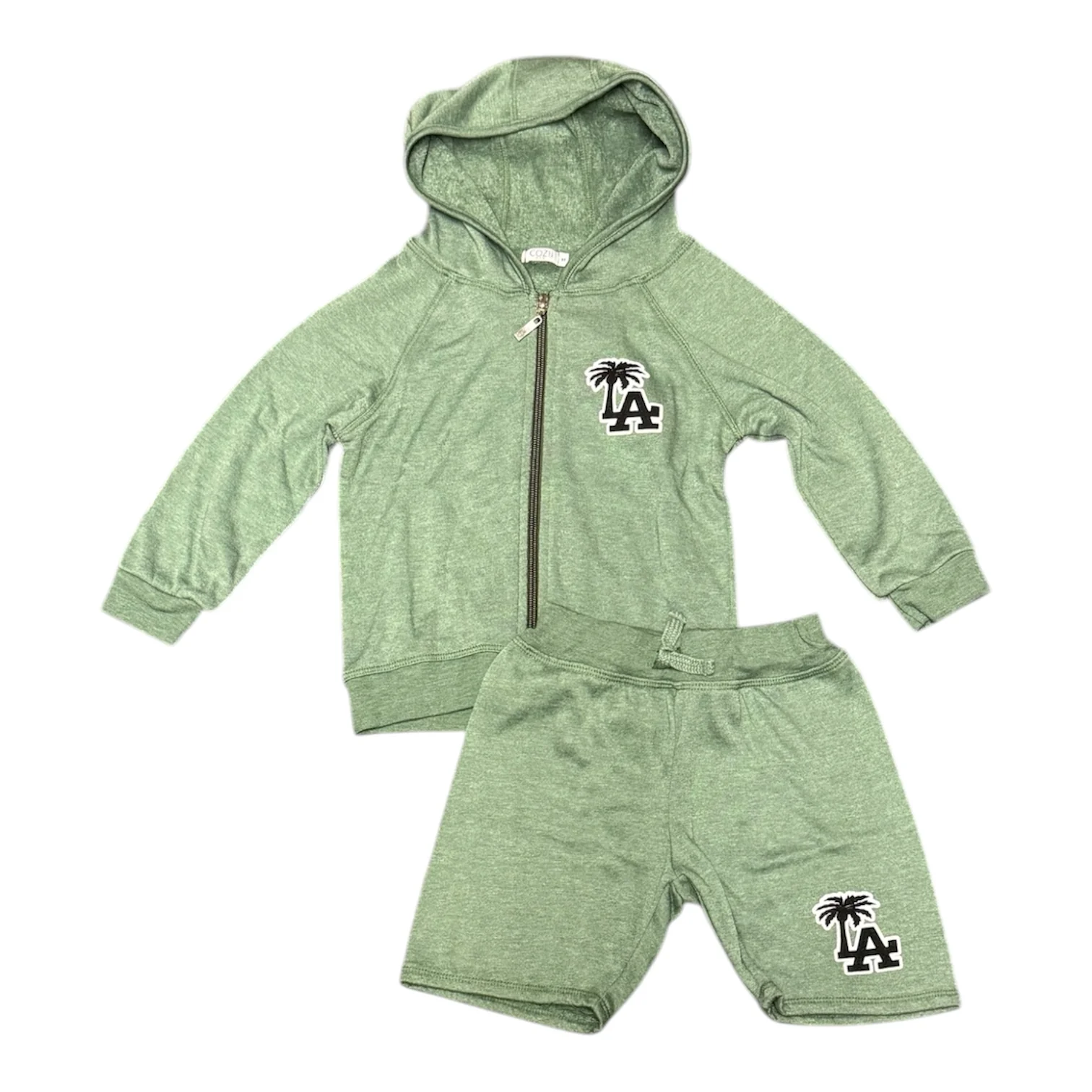 BOYS GREEN LA HOODIE SHORT SET