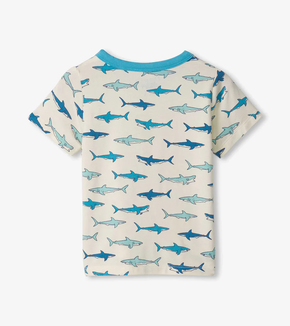 BOYS HUNGRY SHARKS BAMBOO HENLEY TEE - Image 2