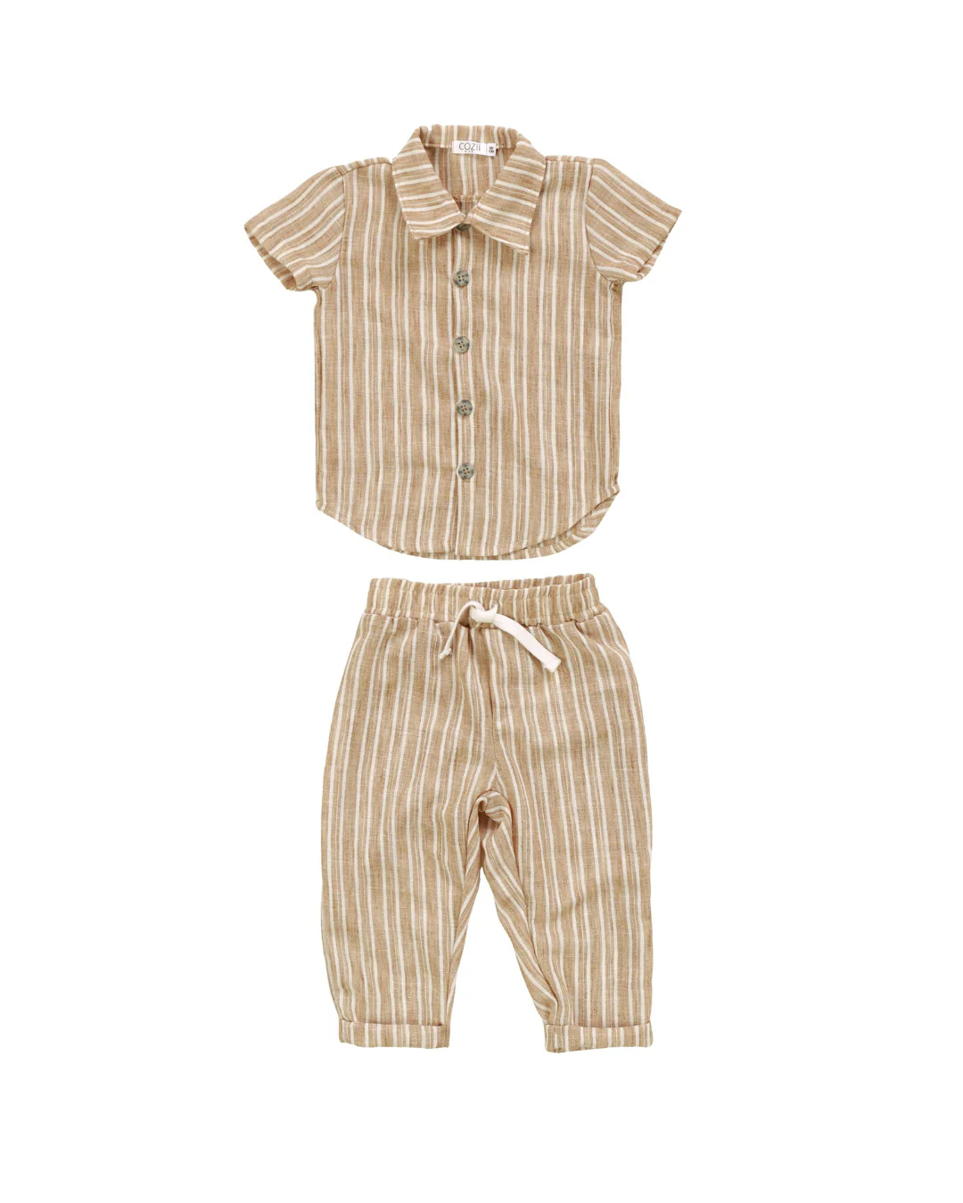 BOYS KAHKI STRIPE SHORTS SET