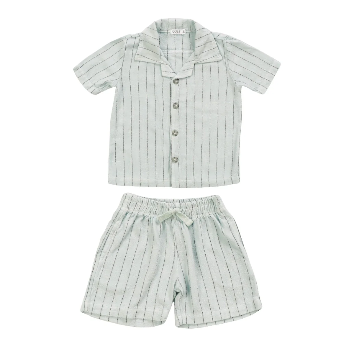 BOYS STRIPE BLUE LINEN SHORT SET