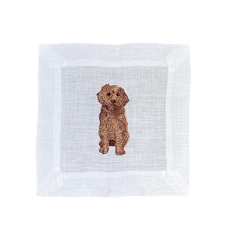 CAVAPOO/GOLDEN DOODLE HAND EMBROIDERED COCKTAIL NAPKIN