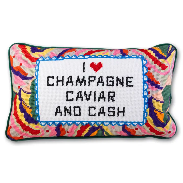 CAVIAR AND CASH NEEDLEPOINT PILLOW