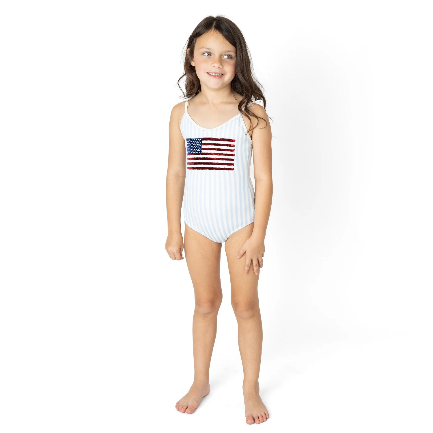 GIRLS AMERICANA SEQUIN STRIPE BATHING SUIT - Image 4