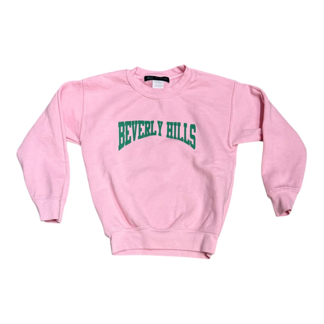 GIRLS BEVERLY HILLS COLLEGE LOGO PINK CREWNECK