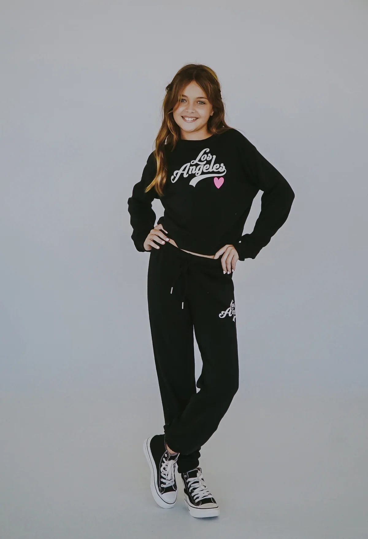 GIRLS BLACK LOS ANGELES HEART SWEATPANTS