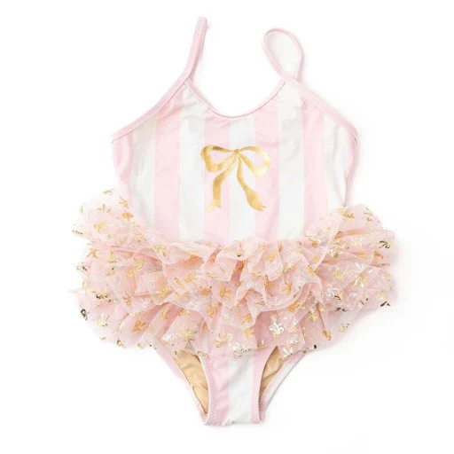 GIRLS BLUSH BOW SKIRTED BATHING SUIT