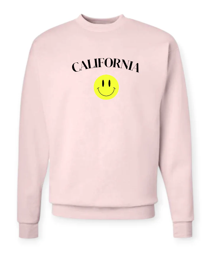 GIRLS CALIFORNIA SMILEY PINK CREWNECK