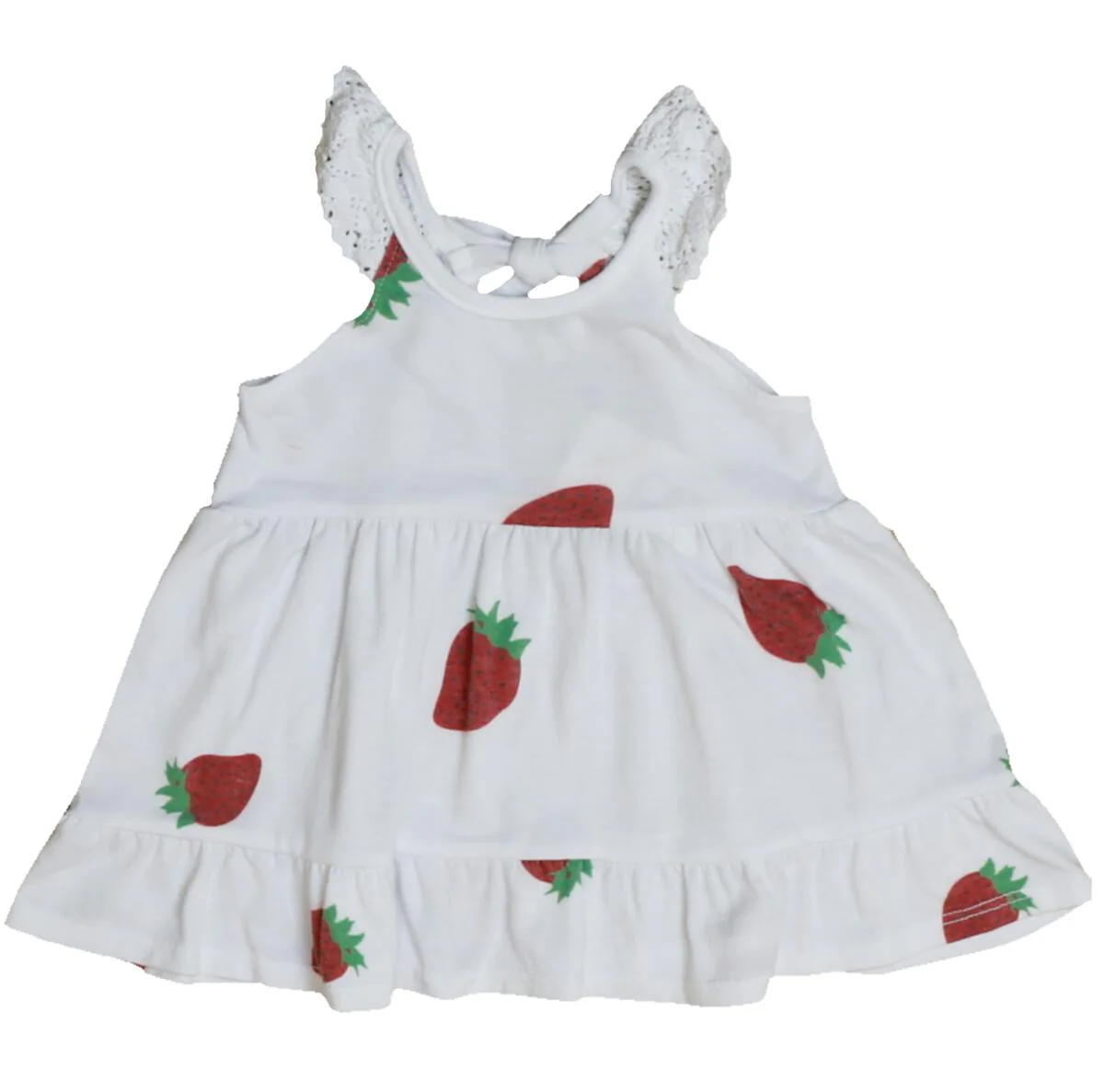 GIRLS WHITE TIERRED CROCHET STRAWBERRY DRESS