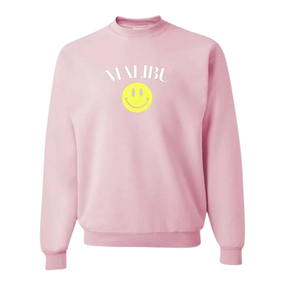 GIRLS MALIBU SMILEY PINK CREWNECK