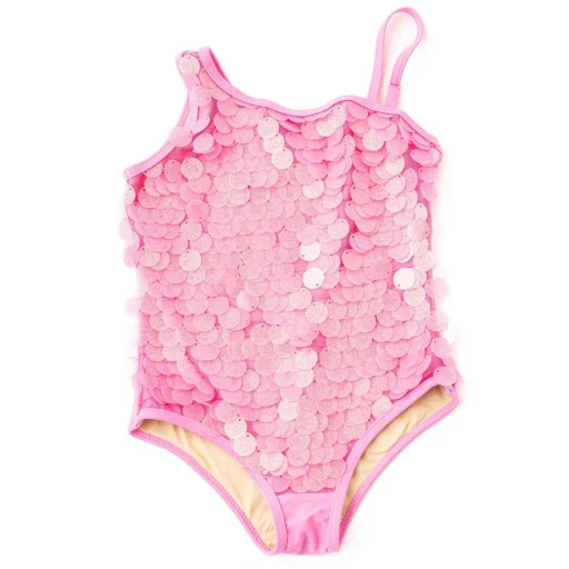 GIRLS PINK PAILLETTES ONE SHOULDER BATHING SUIT