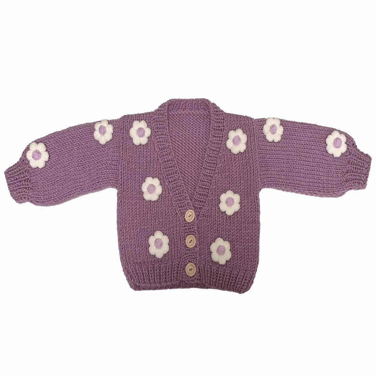 GIRLS PURPLE HAND KNIT DAISY CARDIGAN