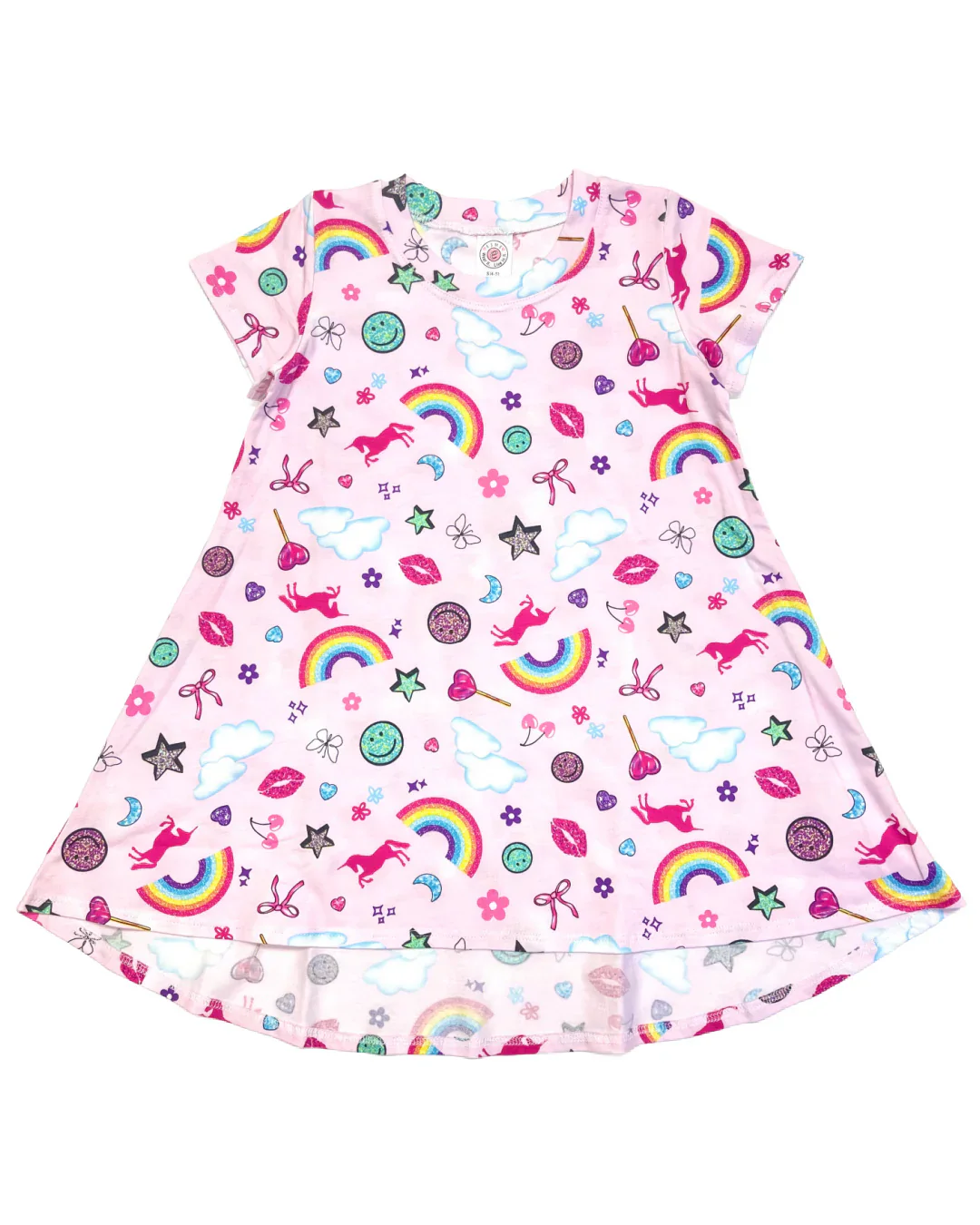 GIRLS STICKERS S/S HI-LOW DRESS