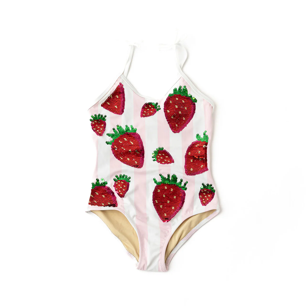 GIRLS STRAWBERRY SEQUIN STRIPE BATHING SUIT