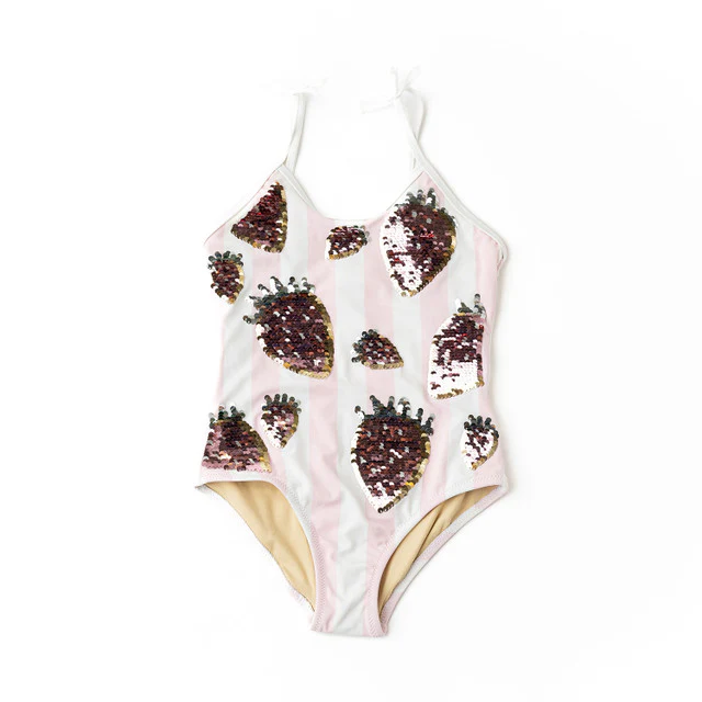 GIRLS STRAWBERRY SEQUIN STRIPE BATHING SUIT - Image 2