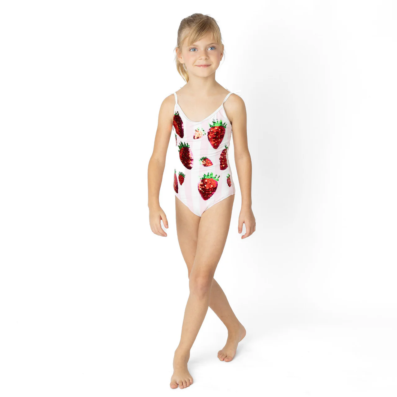 GIRLS STRAWBERRY SEQUIN STRIPE BATHING SUIT - Image 4