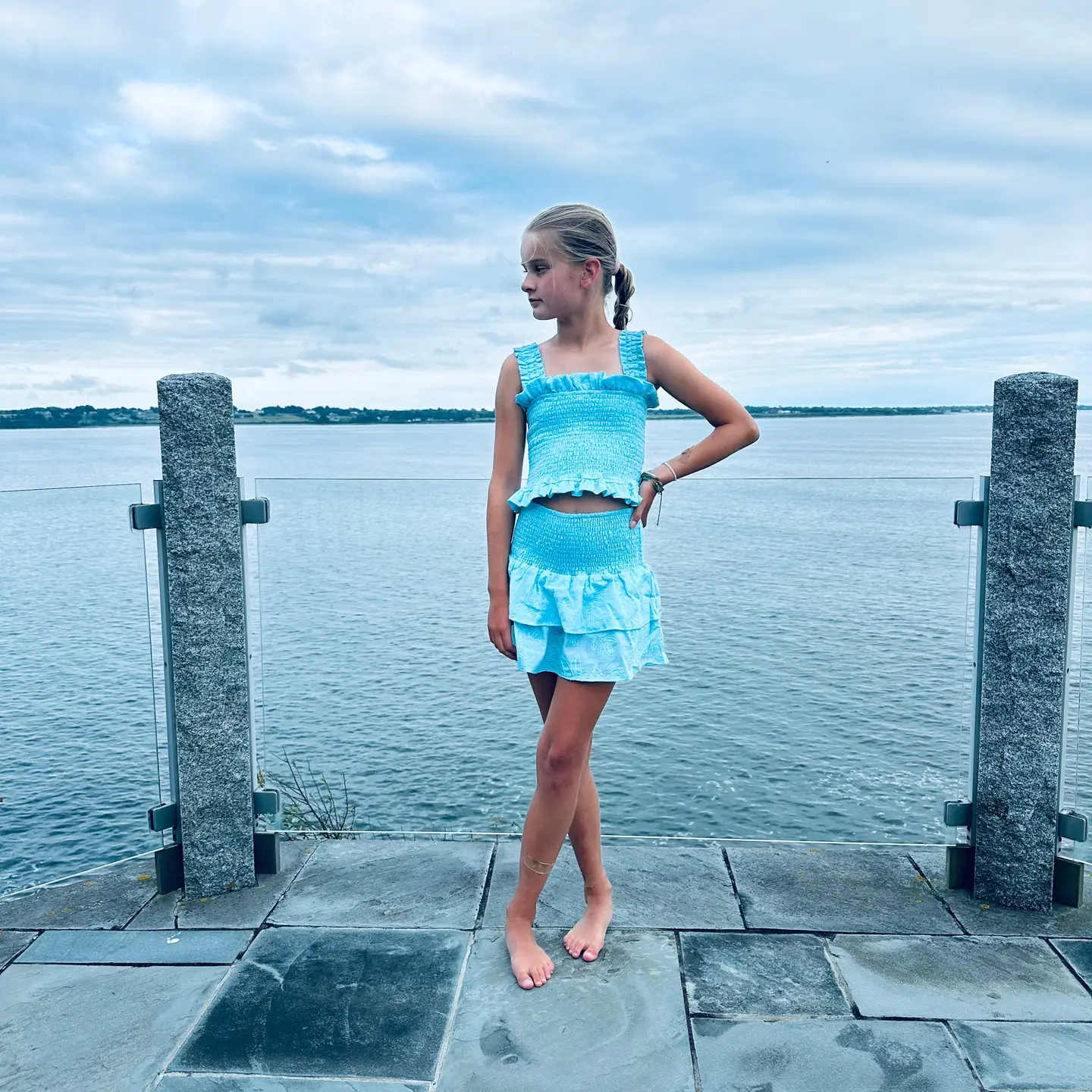 GIRLS TURQUOISE SMOCKED RUFFLE SKORT - Image 2