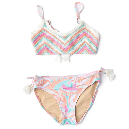 GIRLS TUTTI FRUITY CROCHET TIE BACK 2 PIECE BATHING SUIT