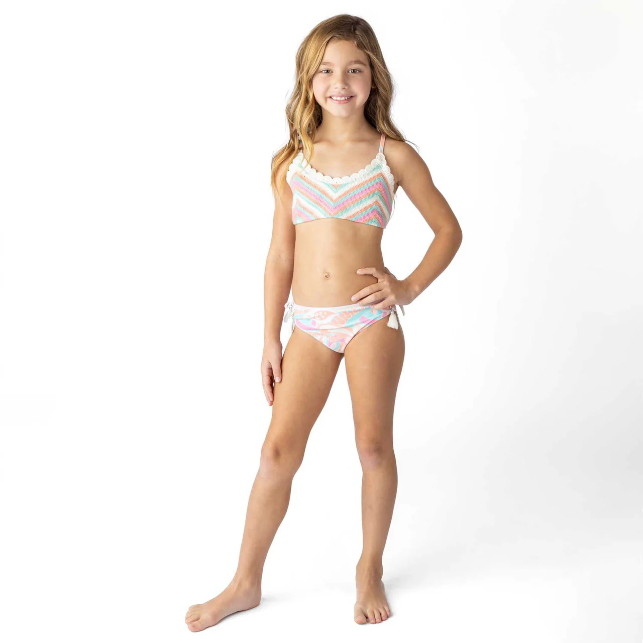 GIRLS TUTTI FRUITY CROCHET TIE BACK 2 PIECE BATHING SUIT - Image 2