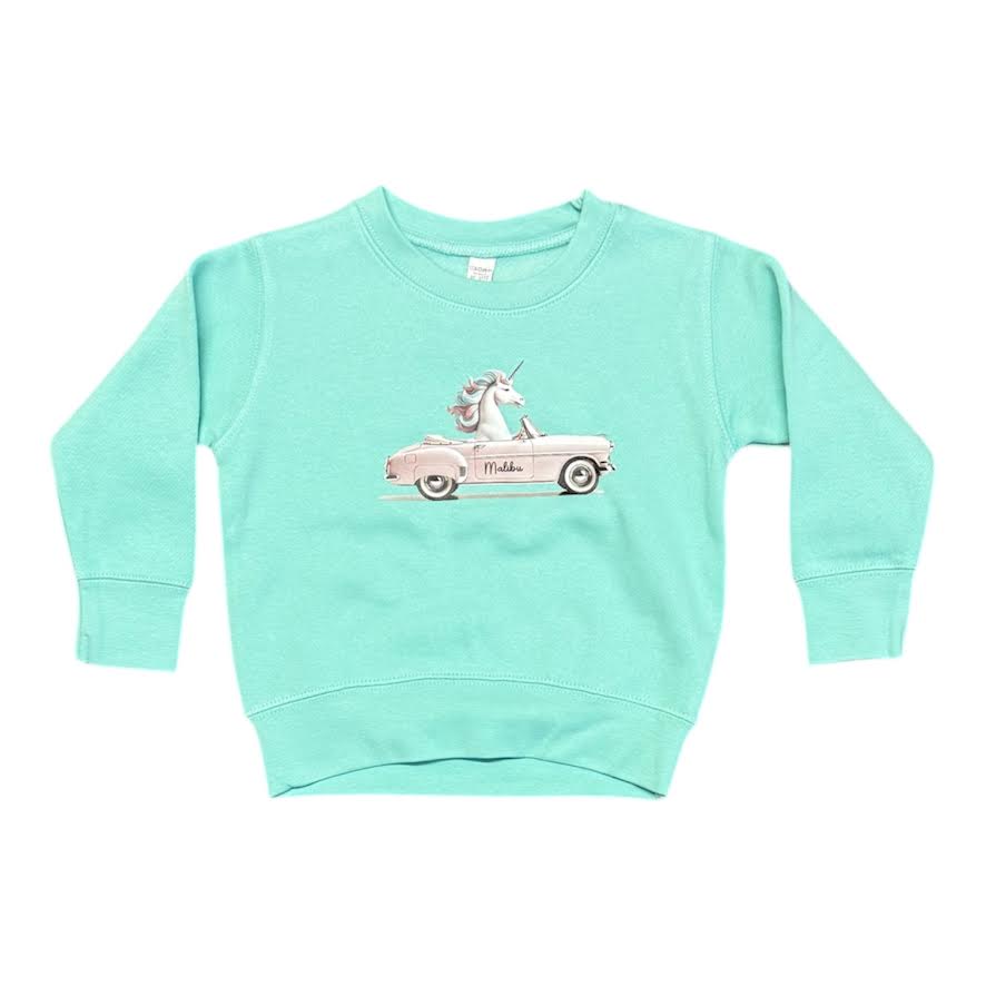 GIRLS UNICORN MALIBU CAR SWEATSHIRT