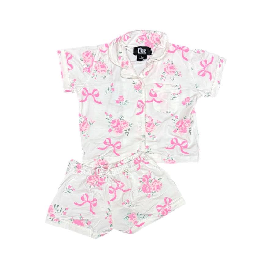 GIRLS WHITE BOW ROSE PJ SET