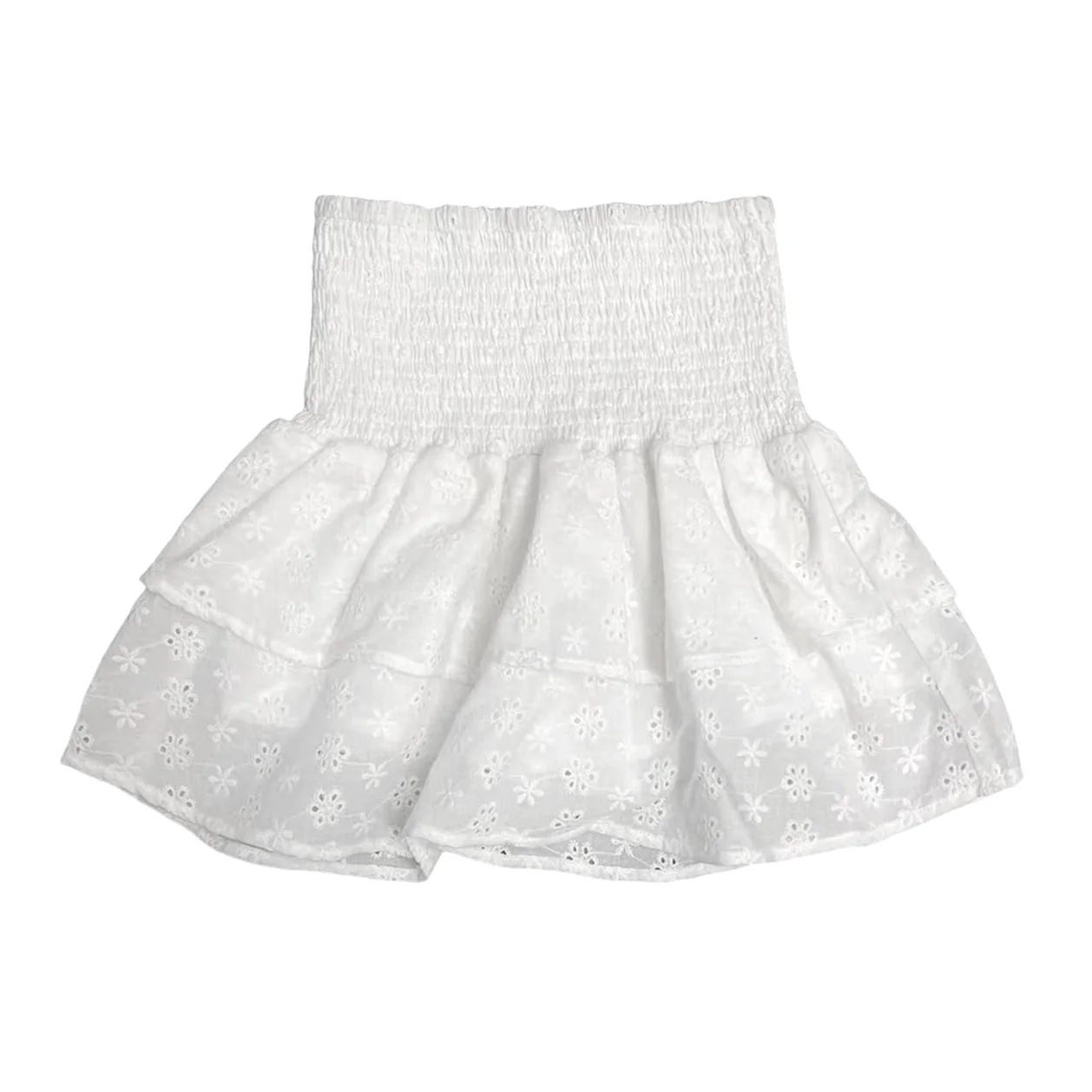 GIRLS WHITE SMOCKED RUFFLE SKORT