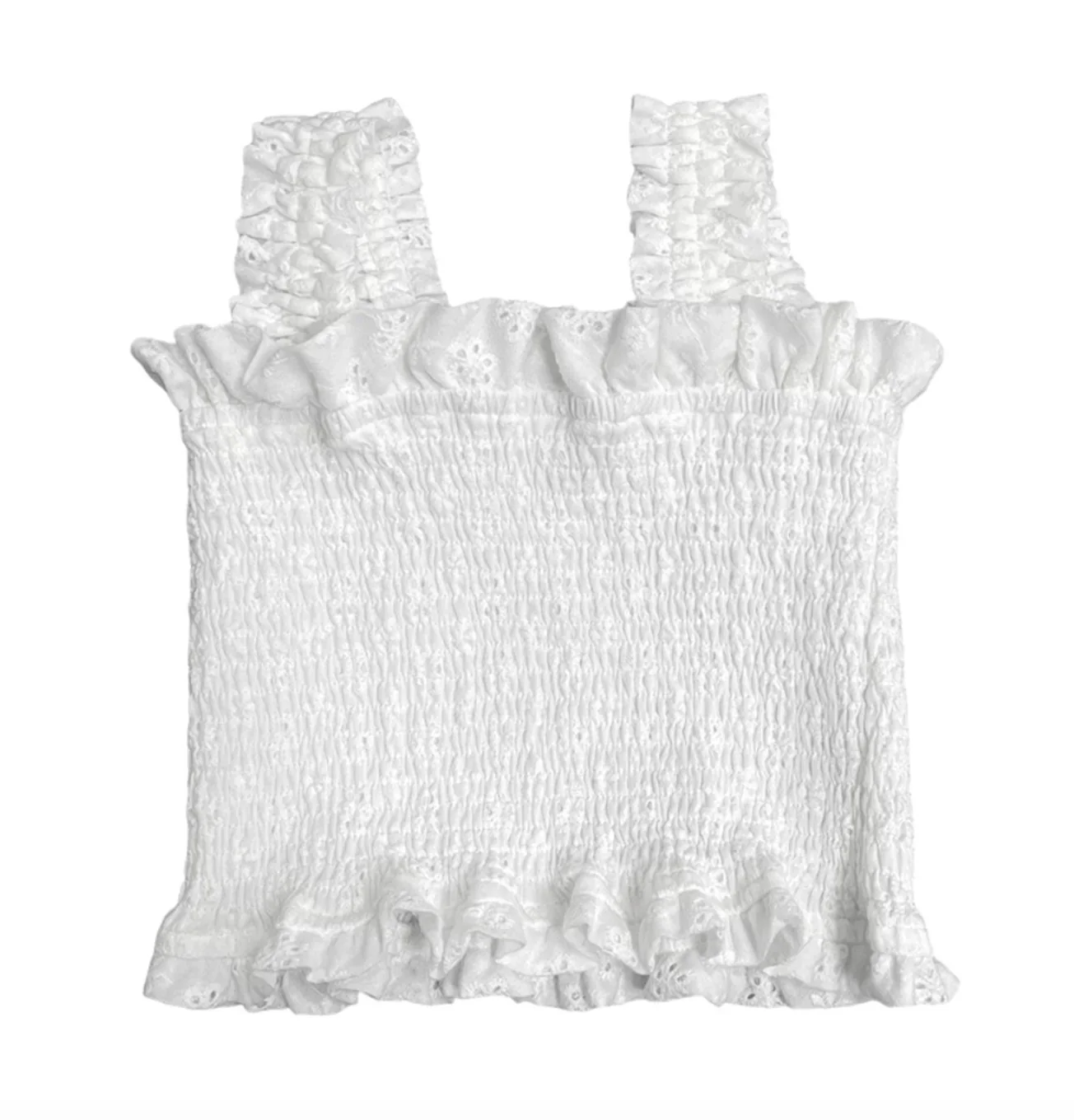GIRLS WHITE SMOCKED TOP