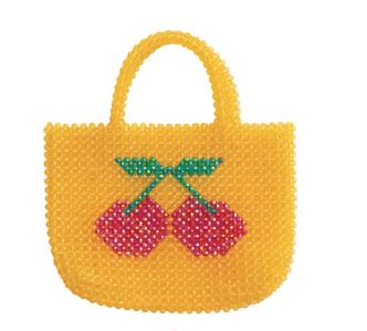 HANDMADE ACRYLIC BEADED YELLOW CHERRY HANDBAG