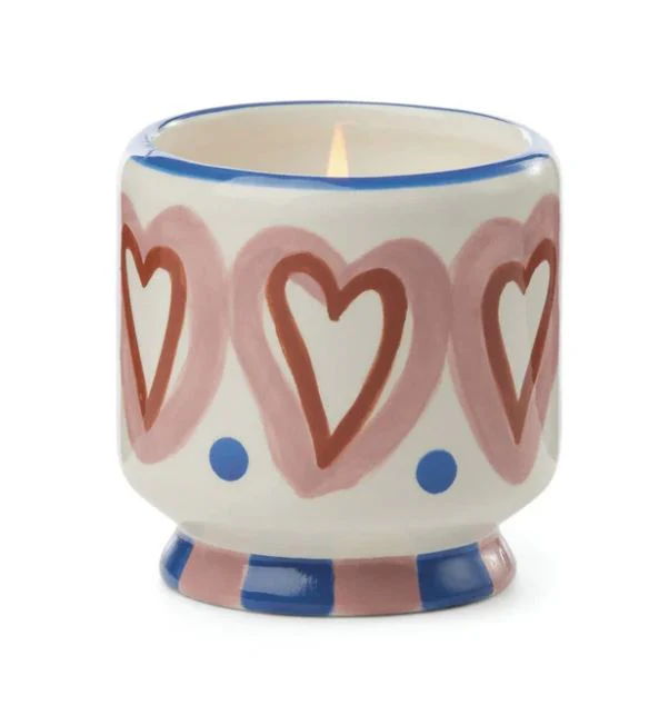 HEARTS PAINTED CERAMIC CANDLE