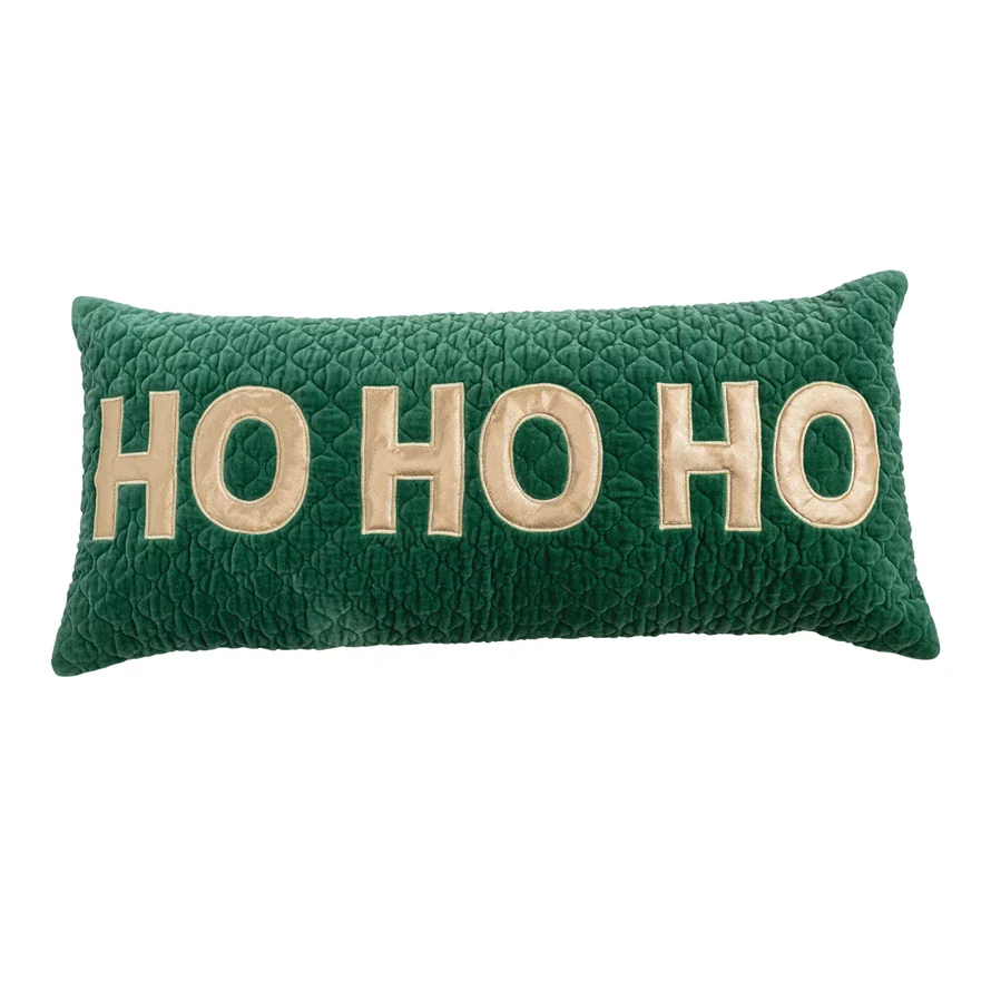 HO HO HO VELVET QUILTED PILLOW