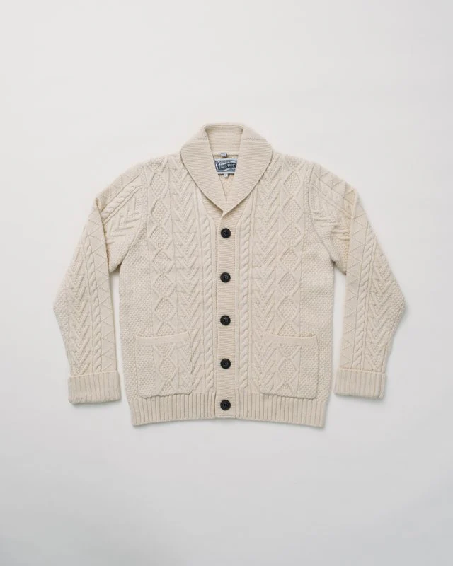 MENS OFF WHITE CABLE KNIT CARDIGAN
