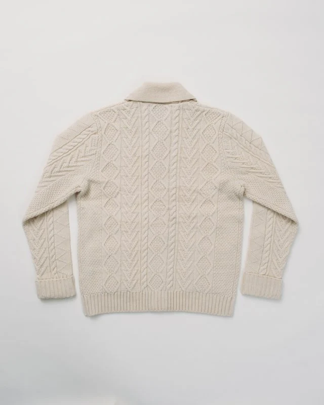 MENS OFF WHITE CABLE KNIT CARDIGAN - Image 2