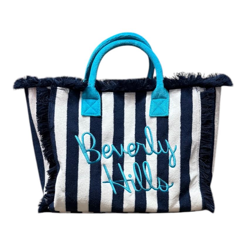 NAVY BEVERLY HILLS STRIPE TOTE