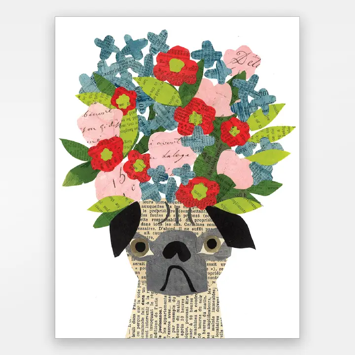 PUG WITH FLOWER HAT CARD