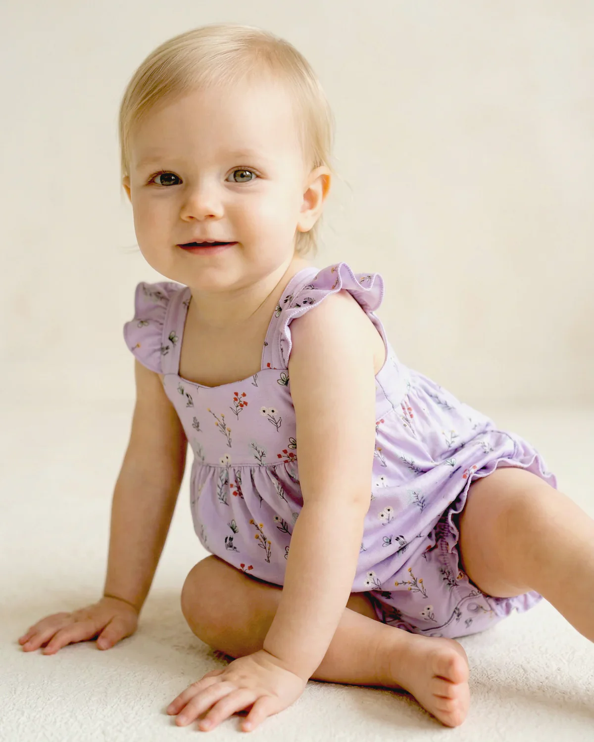 PURPLE FLOWER RUFFLE ROMPER - Image 2