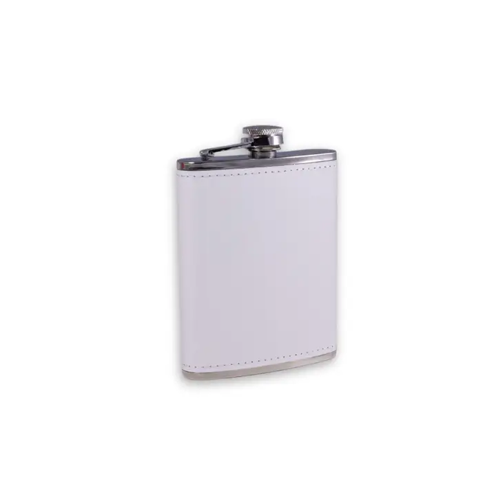 WHITE LEATHER STAINLESS STEEL FLASK